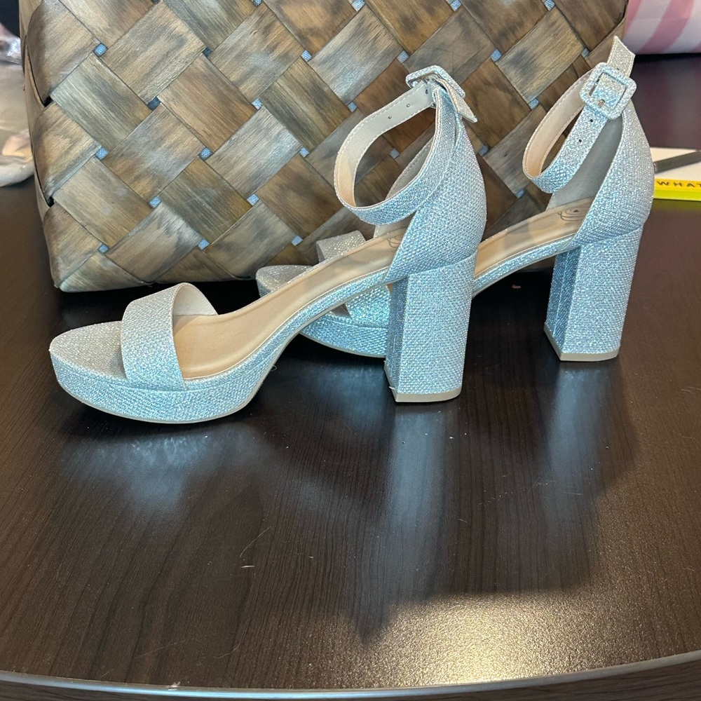 Silver strapped chunky heels
